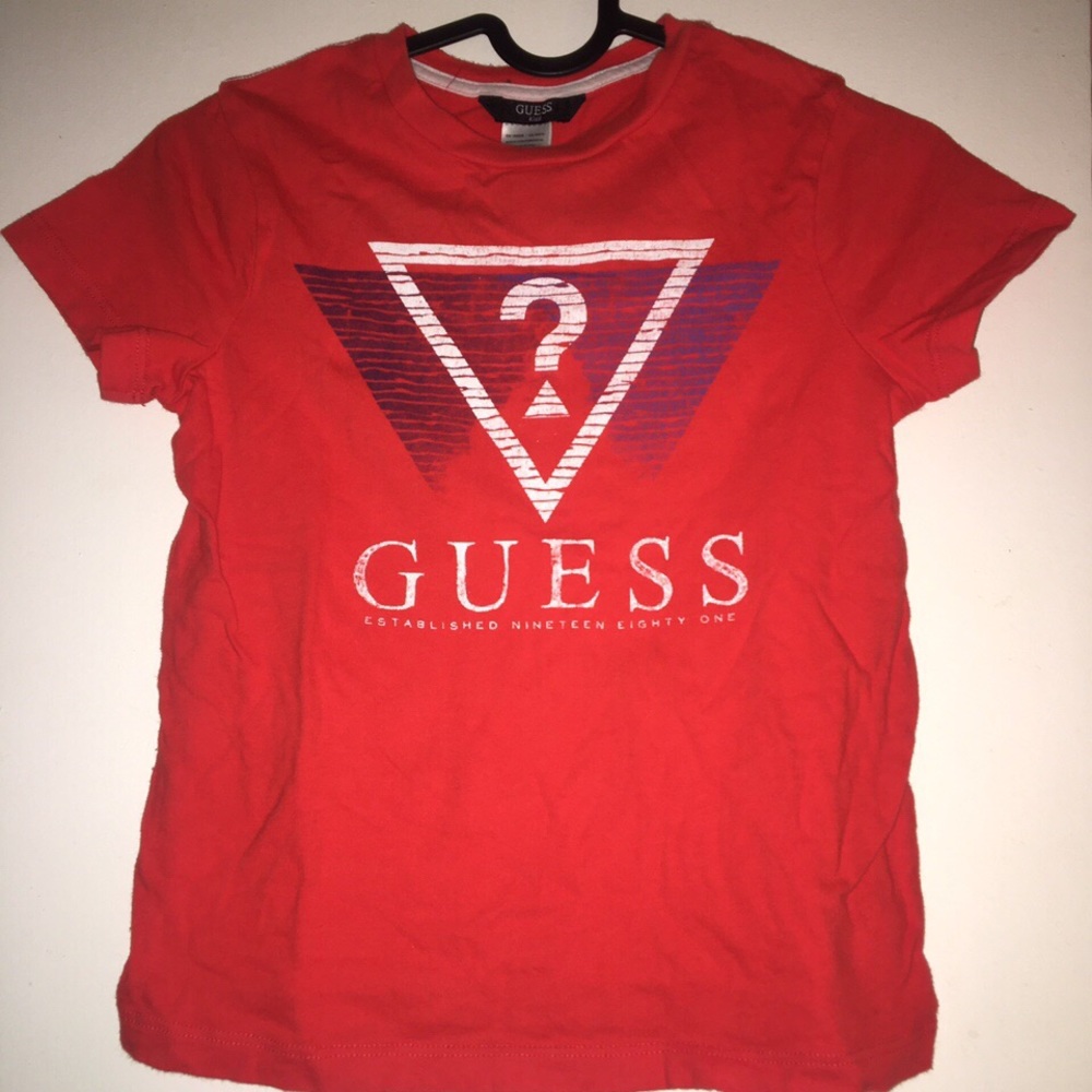 red Guess kids tee with white logo